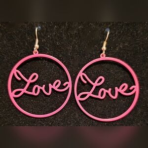 Pink "Love" Drop Earrings